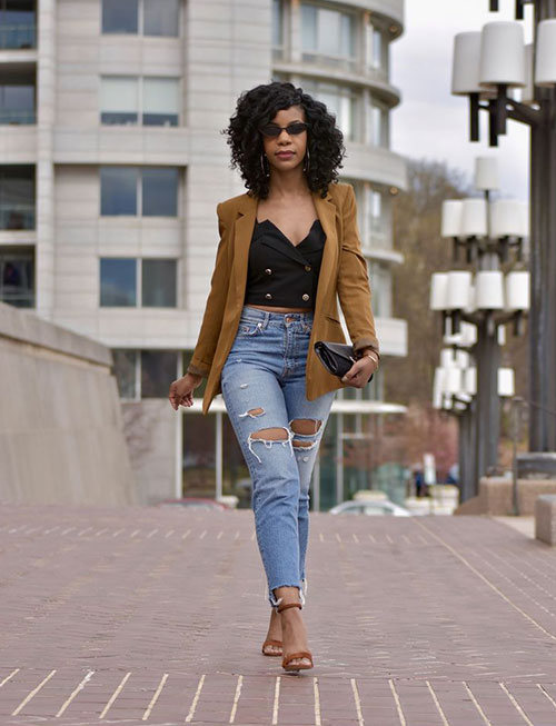 Heavily Distressed Jeans, a Simple Cami, Sandals, and a Blazer