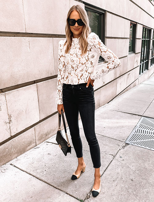 A Lacy Top, Vintage Jeans, and a Simple Jacket
