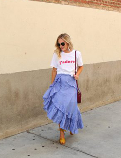A Slogan Tee, Frilly Skirt, and Sandals