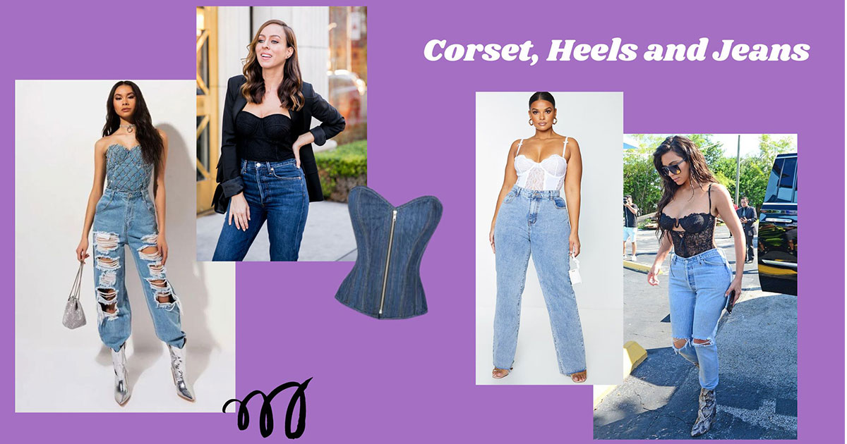 Look With a Corset, Heels, and Jeans 