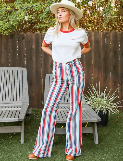 A Vintage Tee, Stripe Flared Pants, and a Simple Hat