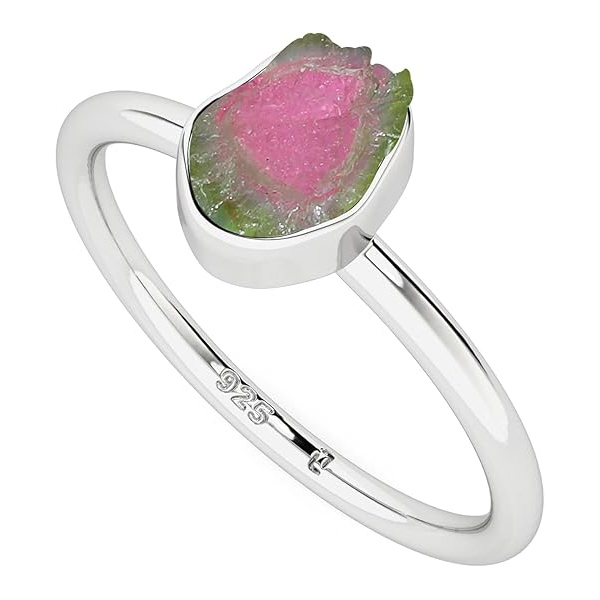 Natural Rough Watermelon Tourmaline Ring