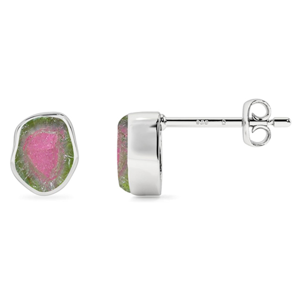 Natural Rough Watermelon Tourmaline Stud