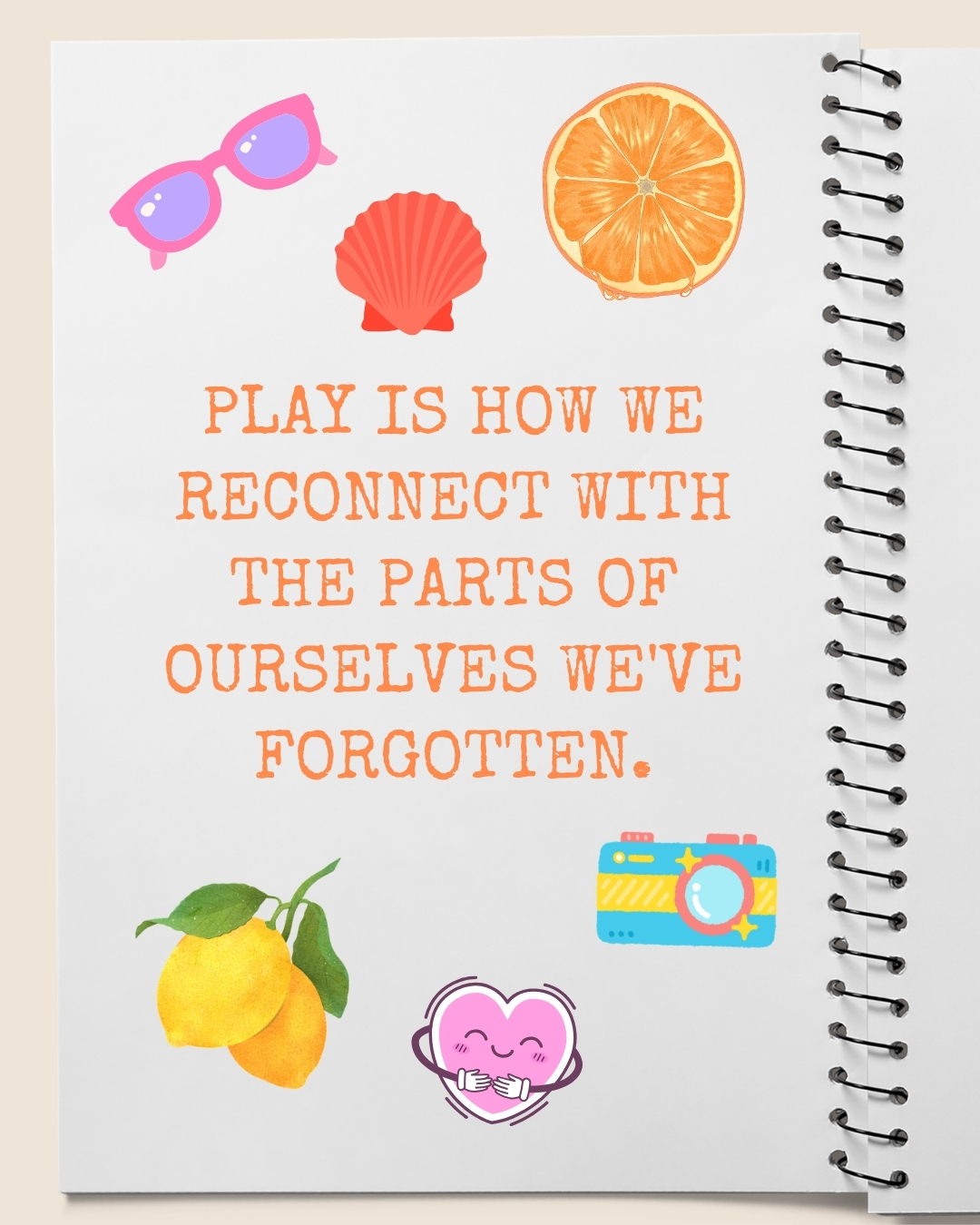 Play theme journal graphic with inspirational quote and colorful summer icons.