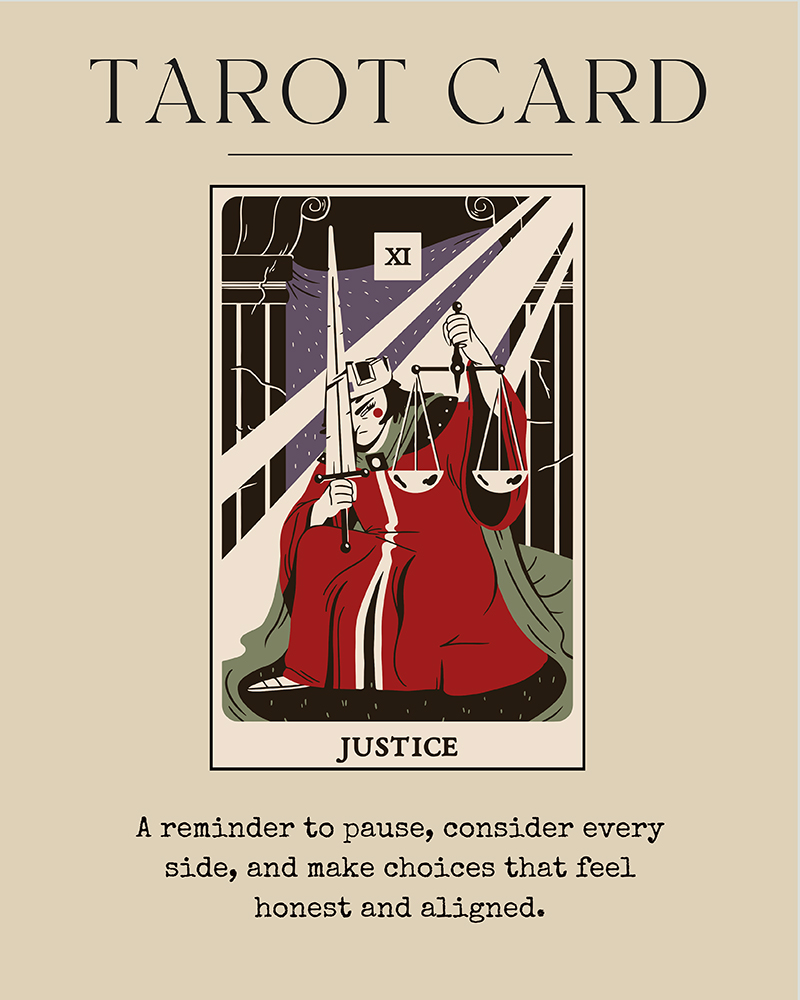 Justice Tarot Card for balance, harmony, and alignment